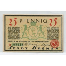 ALEMANIA 1921 BILLETE ESTADO DE BREMEN SIN CIRCULAR, HERMOSO